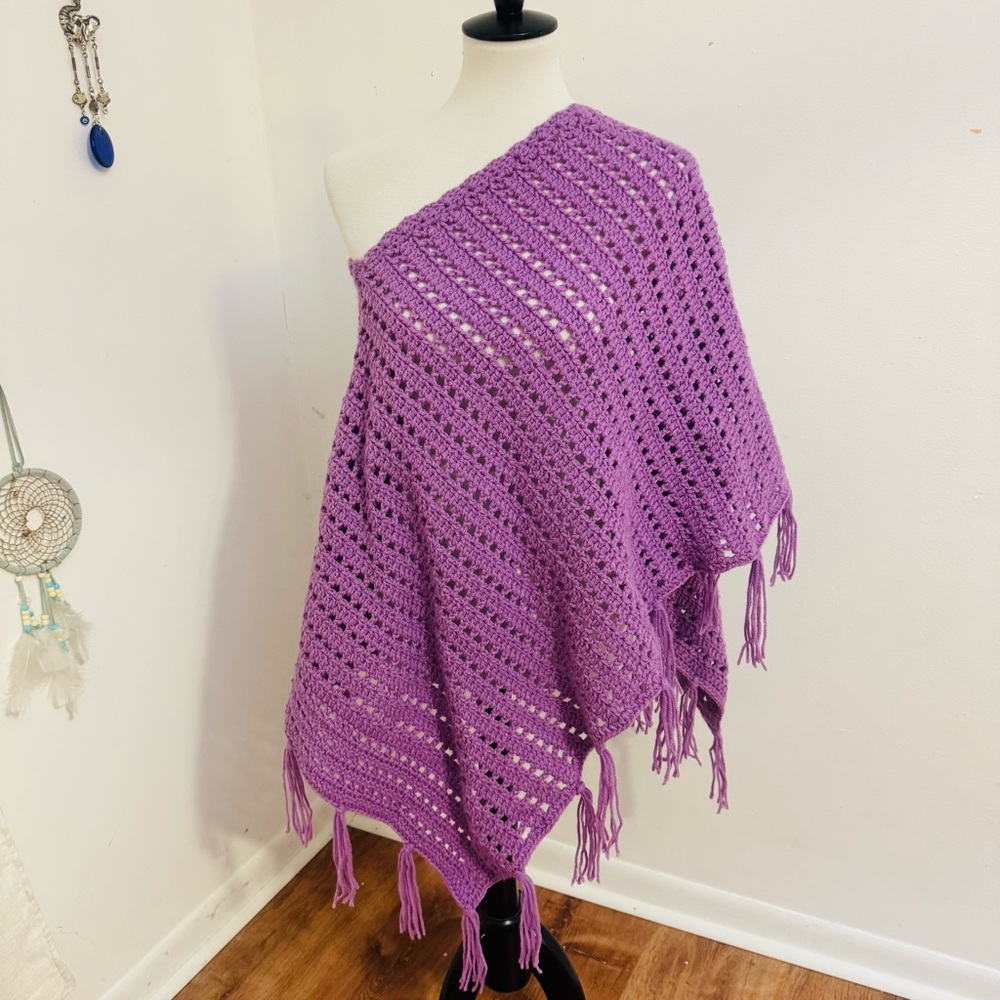 Lavender Crochet Fringe Poncho
